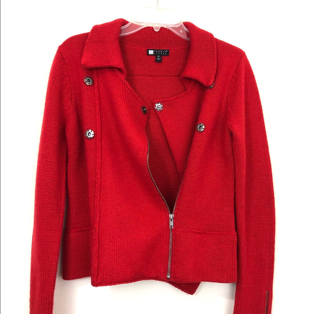 Carole Little Moto Cardigan- Red